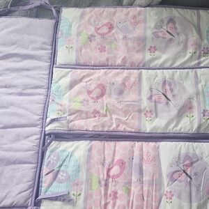 Nursery Crib Bumper Pad - Lilac Pink Bird & Butterfly Print